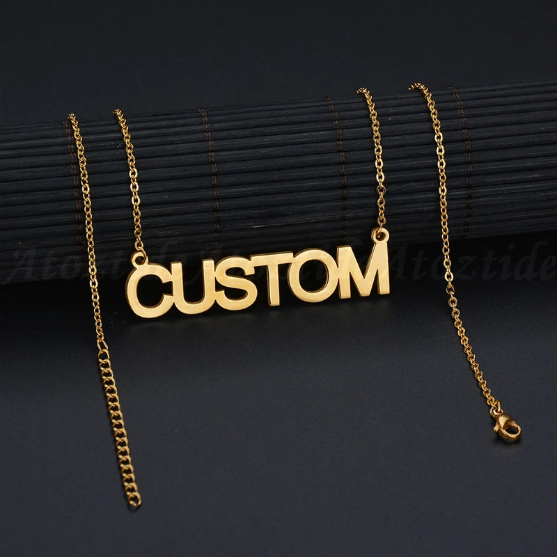 TaraStore🅣🅢 Customized Fashion Stainless Steel Name Necklace Personalized Letter Gold Color Choker Necklace Pendant Nameplate Gift