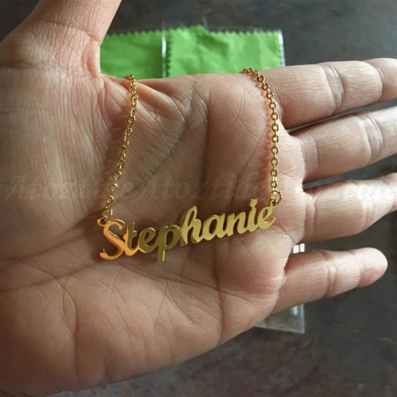 TaraStore🅣🅢 Customized Fashion Stainless Steel Name Necklace Personalized Letter Gold Color Choker Necklace Pendant Nameplate Gift