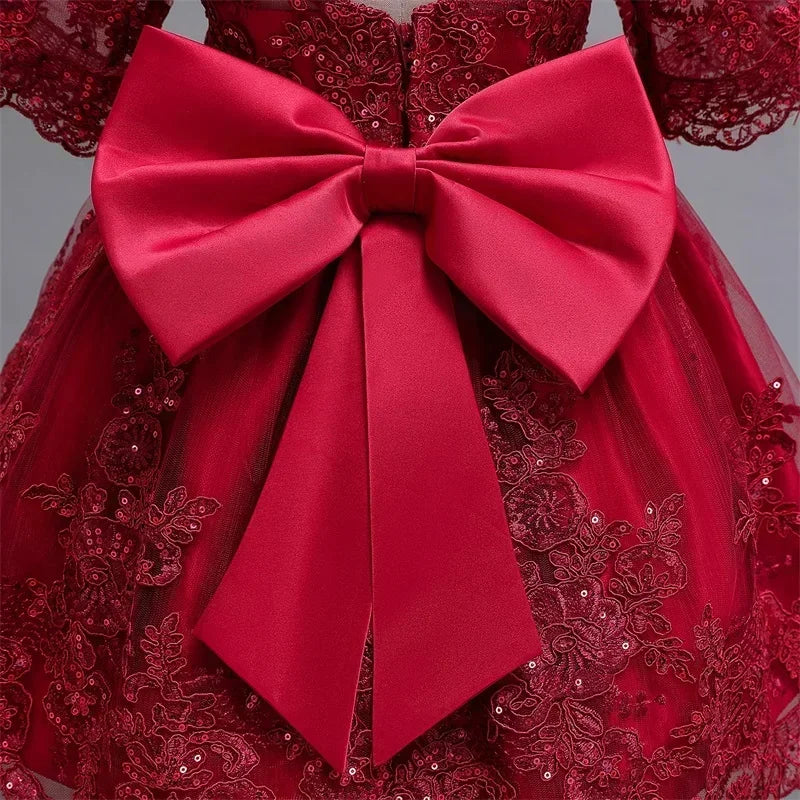 TaraStore🅣🅢 Dress for Baby Girl New Lace Bow Green Christmas Costume 1-5Y