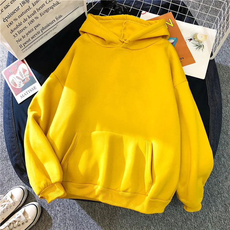 TaraStore🅣🅢 Autumn Casual Women's Solid Hoodie Comfortable Strecth Sweatshirts Loose Pocket Warm Clothes Fashion Street Female Pullovers