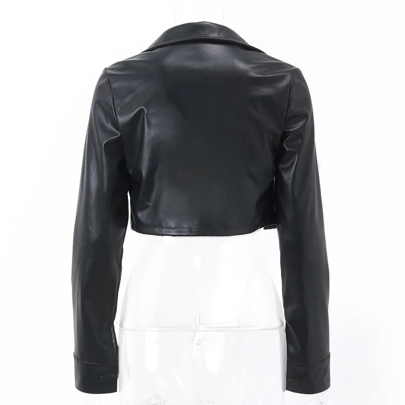 TaraStore🅣🅢 Autumn Faux Leather Short Jacket Turn-down Collar Fashion Casual Coats