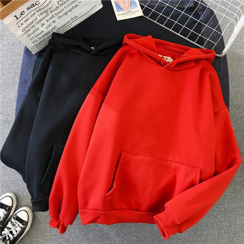 TaraStore🅣🅢 Autumn Casual Women's Solid Hoodie Comfortable Strecth Sweatshirts Loose Pocket Warm Clothes Fashion Street Female Pullovers