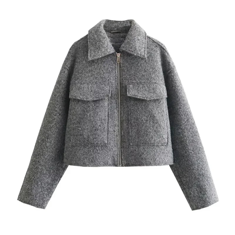 TaraStore🅣🅢 Autumn Winter Cropped Jacket for Women Short Coat Tweed Jacket Zip Crop Demi-season Jacket Woman New in outerwear