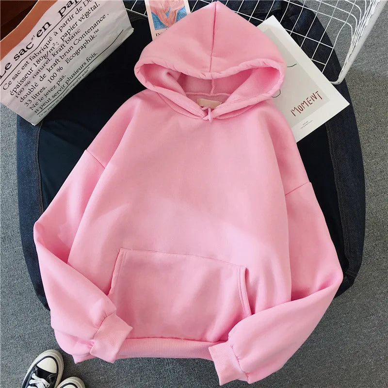 TaraStore🅣🅢 Autumn Casual Women's Solid Hoodie Comfortable Strecth Sweatshirts Loose Pocket Warm Clothes Fashion Street Female Pullovers