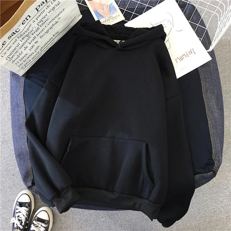 TaraStore🅣🅢 Autumn Casual Women's Solid Hoodie Comfortable Strecth Sweatshirts Loose Pocket Warm Clothes Fashion Street Female Pullovers
