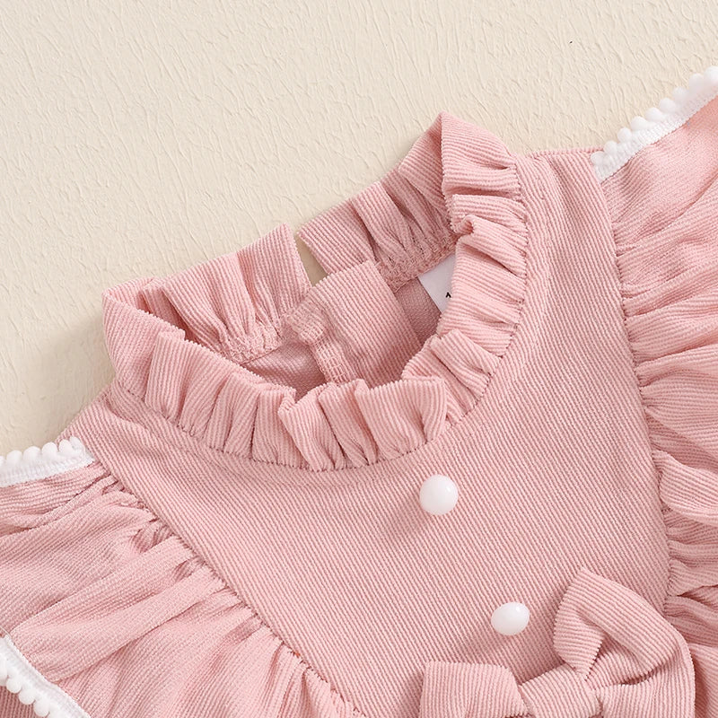 TaraStore🅣🅢 Children's Clothing Kids Girls Princess Dresses Elegant Ruffles Long Sleeve Bowknot Party A-line Dress