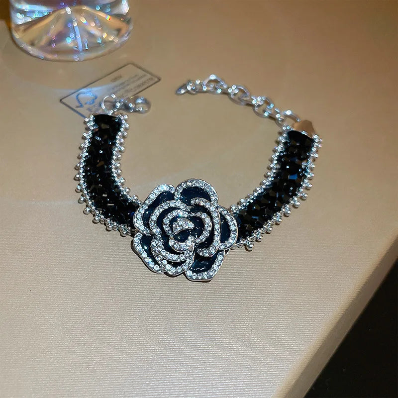 TaraStore🅣🅢 Crystal Flower Jewelry Suit Full Shiny Rhinestone Necklace