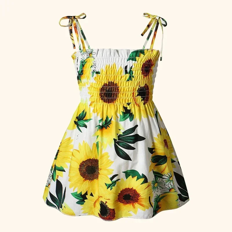 TaraStore🅣🅢 Children Girl Dress Summer Elegant Sling Princess Dresses Flower Print Kids Beach Sundress Casual Cotton Baby Girl Clothing