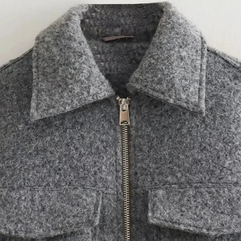 TaraStore🅣🅢 Autumn Winter Cropped Jacket for Women Short Coat Tweed Jacket Zip Crop Demi-season Jacket Woman New in outerwear