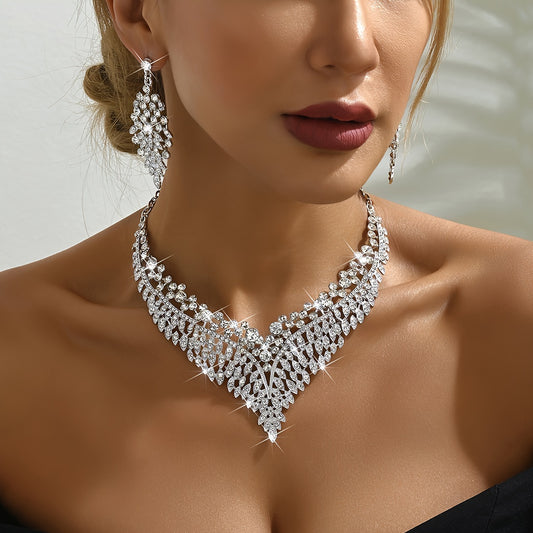 TaraStore🅣🅢  Jewelry Set with Sparkling Rhinestone Necklace and Earrings