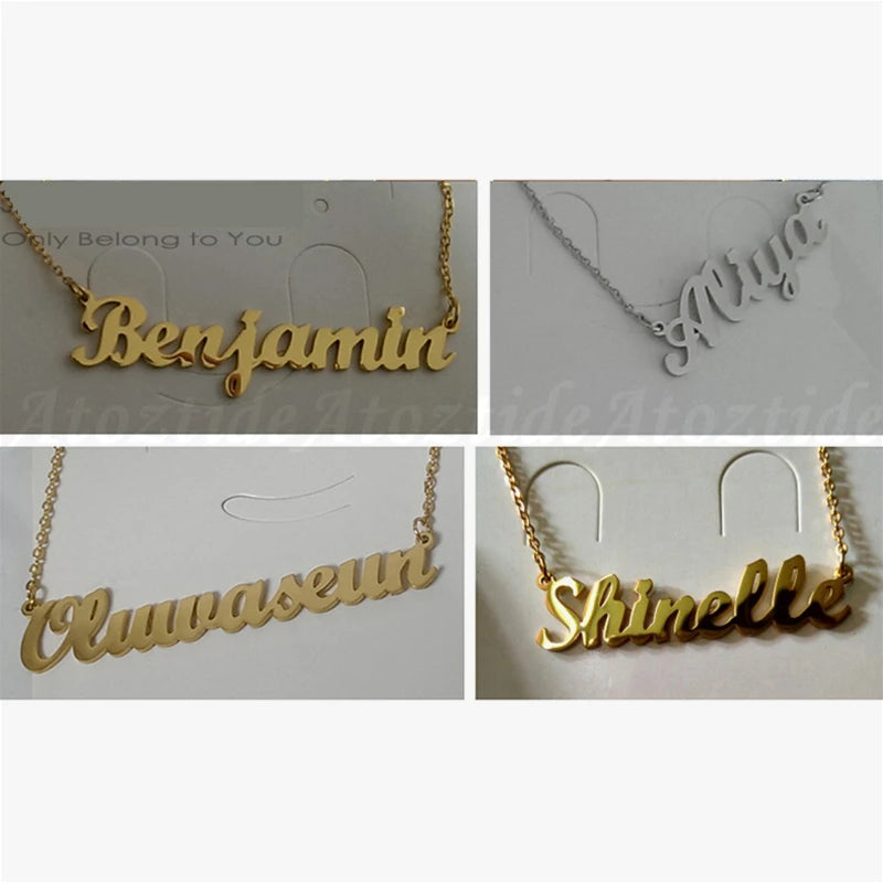 TaraStore🅣🅢 Customized Fashion Stainless Steel Name Necklace Personalized Letter Gold Color Choker Necklace Pendant Nameplate Gift