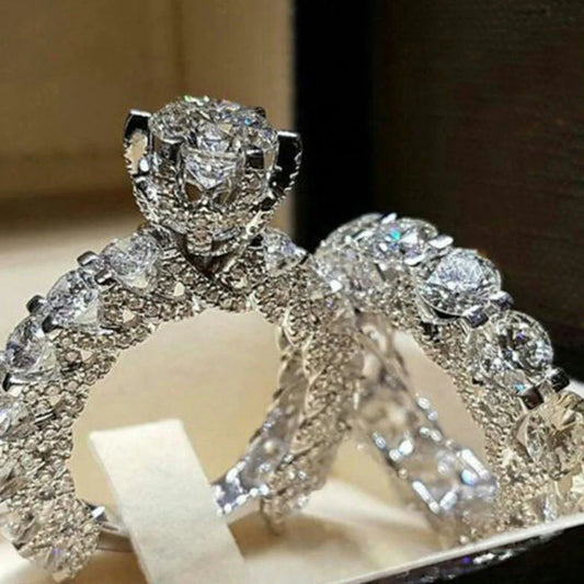 TaraStore🅣🅢  Elegant Zircon Ring Jewelry Silver Color Engagement Wedding Ring