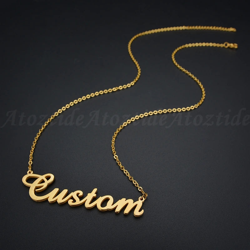 TaraStore🅣🅢 Customized Fashion Stainless Steel Name Necklace Personalized Letter Gold Color Choker Necklace Pendant Nameplate Gift