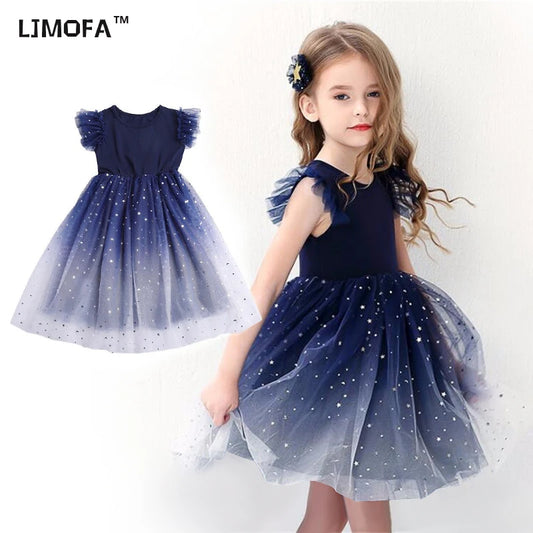 TaraStore🅣🅢  Summer Girl Dresses Princess Star Sleeveless Dress For 4-8Y Kids Birthday Party Shaggy Dress