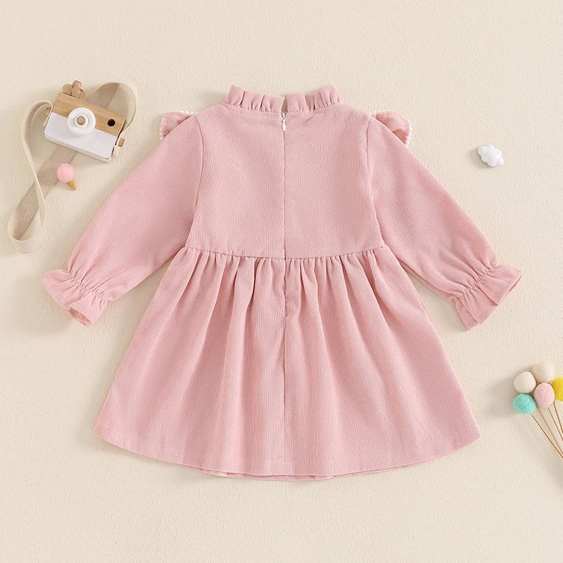 TaraStore🅣🅢 Children's Clothing Kids Girls Princess Dresses Elegant Ruffles Long Sleeve Bowknot Party A-line Dress