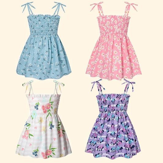 TaraStore🅣🅢 Children Girl Dress Summer Elegant Sling Princess Dresses Flower Print Kids Beach Sundress Casual Cotton Baby Girl Clothing