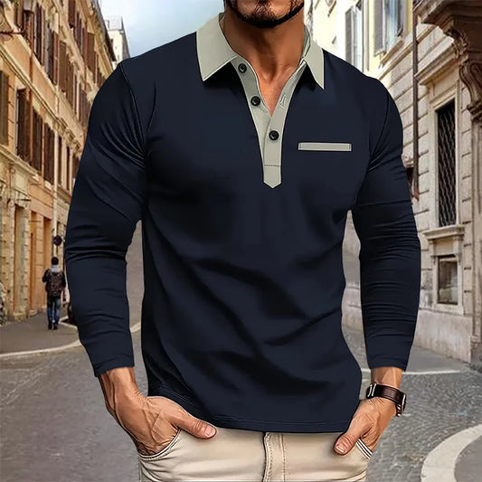 TaraStore🅣🅢  Men's Long sleeved Polo casual Fashion Classic neck Shirt