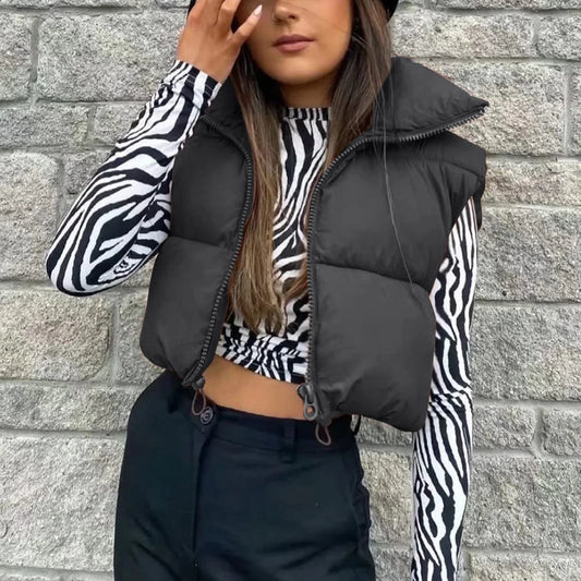 TaraStore🅣🅢 Autumn And Winter Women's Short Cotton Down Vest Short Stand-up Collar Warm Sleeveless Quilted Vest Outdoor Travel Jacket Tops