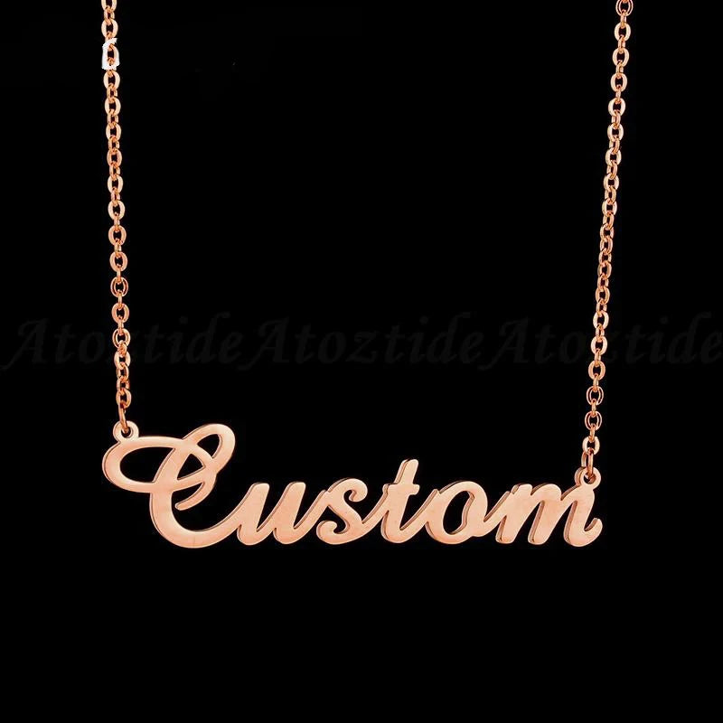 TaraStore🅣🅢 Customized Fashion Stainless Steel Name Necklace Personalized Letter Gold Color Choker Necklace Pendant Nameplate Gift