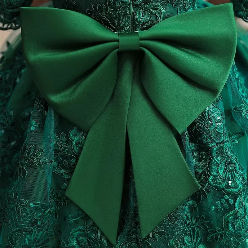 TaraStore🅣🅢 Dress for Baby Girl  New Lace Bow Green Christmas Costume 1-5Y