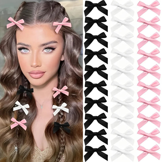 TaraStore🅣🅢 5-24Pcs Y2k Girls Bows Mini Hair Clips Metal Hairpin Headwear Barrette Handmade Ribbon Bow Bangs Clip Fashion Hair Accessories