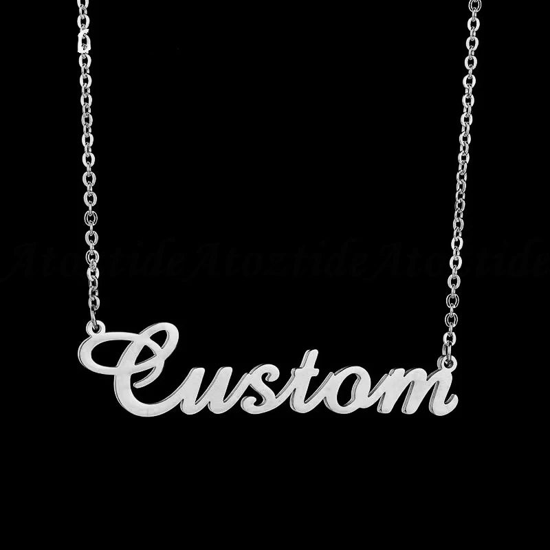 TaraStore🅣🅢 Customized Fashion Stainless Steel Name Necklace Personalized Letter Gold Color Choker Necklace Pendant Nameplate Gift