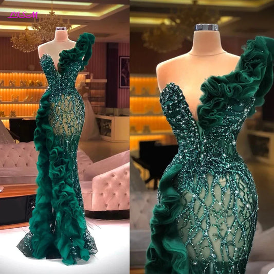TaraStore🅣🅢  Luxury Beaded Mermaid  Glitter Sequins Formal Dress