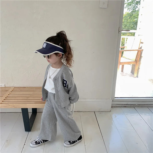 TaraStore🅣🅢  Baby Round Neck Long-Sleeved Blouse Pants 2-Piece Children Fashion Casual Suit